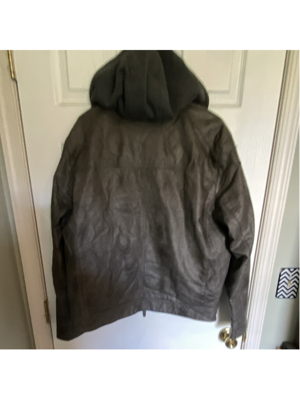 Calvin Klein Men's L Gray Leather Hooded Full Zip Lined Short Jacket Logo - Picture 6 of 6